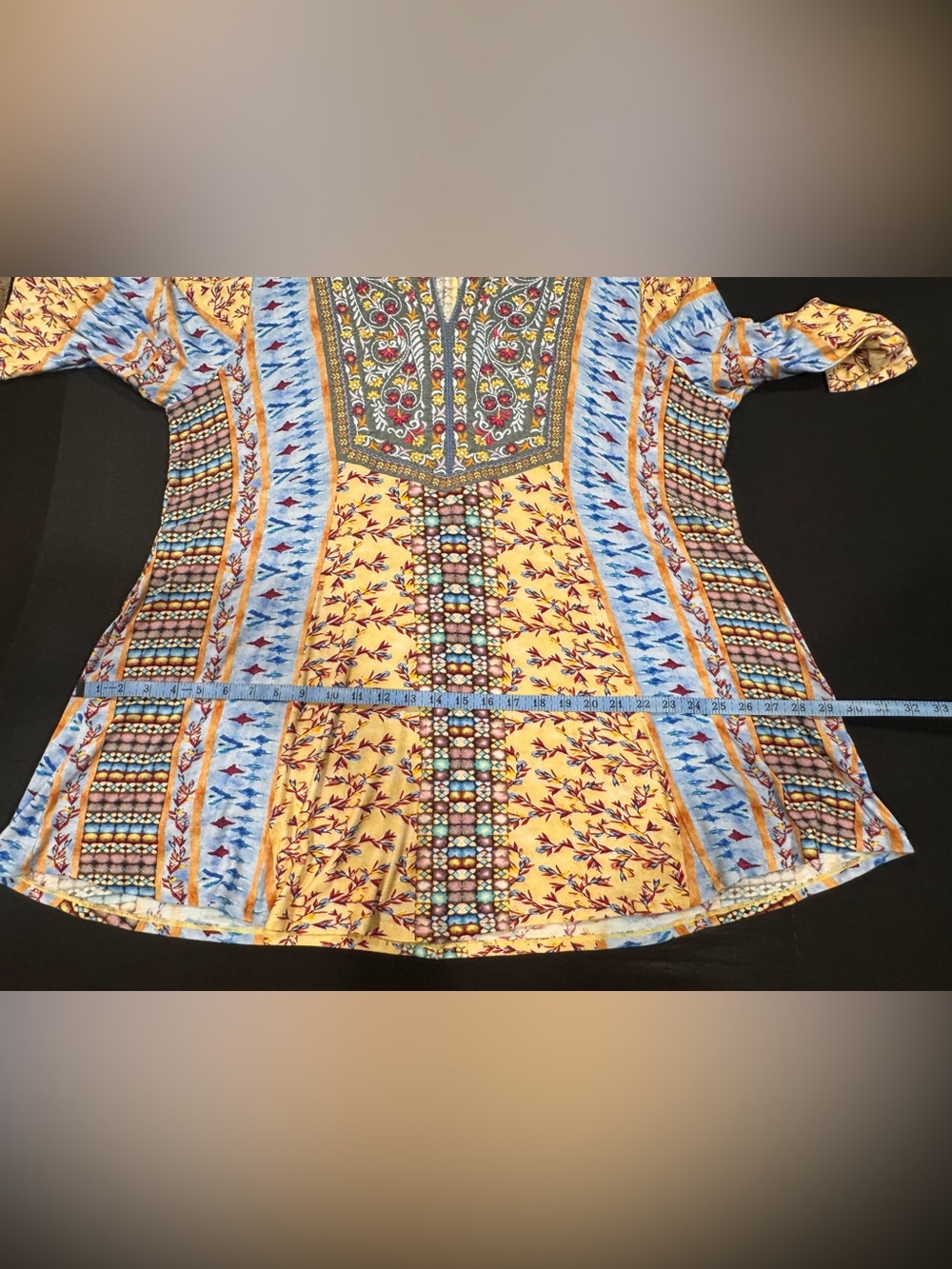 Soft Surroundings Embroidered Mixed Print Boho Tunic Top Jersey Blue 3X - Picture 10 of 11